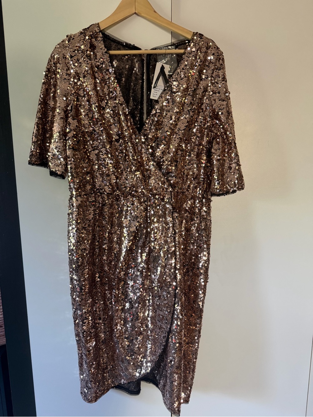 ASOS Curve Sequin Wrap Midi Dress in Bronze